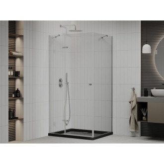 Sprchový kout Mexen Roma s výklopným mechanismem 90 x 120 cm, průhledný, chrom + plochá sprchová vanička, černá - 854-090-120-01-00-4070