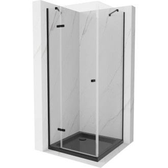 Sprchovací kút Mexen Roma s výklopným mechanizmom 80 x 80 cm, priehľadný, čierny + Plochá sprchová vanička, čierna - 854-080-080-70-00-4070B