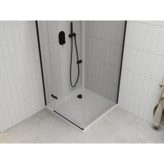 Sprchový kout Mexen Roma s výklopným mechanismem 70 x 70 cm, průhledný, černý + plochá sprchová vanička, bílá - 854-070-070-70-00-4010B