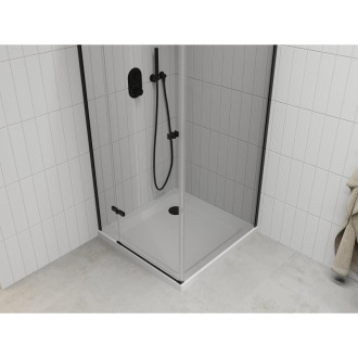 Sprchový kout Mexen Roma s výklopným mechanismem 100 x 100 cm, průhledný, černý + plochá sprchová vanička, bílá - 854-100-100-70-00-4010B