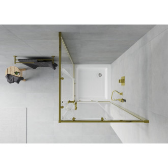 Sprchový kout Mexen Rio čtvercový 80 x 80 cm, průhledný, zlatý + sprchová vanička Rio, bílá - 860-080-080-50-00-4510