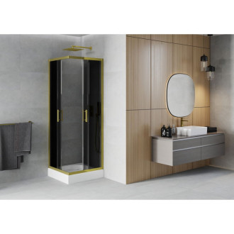 Sprchový kout Mexen Rio čtvercový 70 x 70 cm, grafit, zlatý + sprchová vanička Rio, bílá - 860-070-070-50-40-4510