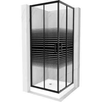 Sprchovací kút Mexen Rio štvorcový 70 x 70 cm, čierne pruhy, čierna + sprchová vanička Rio, biela - 860-070-070-70-20-4510