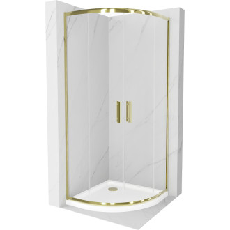 Polkruhový sprchovací kút Mexen Rio 90 x 90 cm, priehľadný, zlatý + plochá sprchová vanička, biela - 863-090-090-50-00-4110G