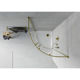 Půlkruhový sprchový kout Mexen Rio 90 x 90 cm, průhledný, zlatý + plochá sprchová vanička, bílá - 863-090-090-50-00-4110G