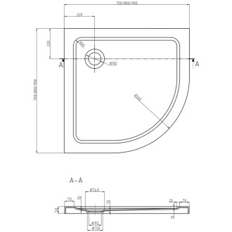 Půlkruhový sprchový kout Mexen Rio 90 x 90 cm, průhledný, zlatý + plochá sprchová vanička, bílá - 863-090-090-50-00-4110G