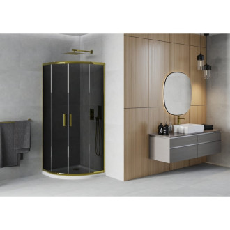Půlkruhový sprchový kout Mexen Rio 90 x 90 cm, grafit, zlatá + plochá sprchová vanička, bílá - 863-090-090-50-40-4110G