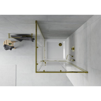 Sprchový kout Mexen Rio čtvercový 80 x 80 cm, bílé pruhy, zlatý + Plochá sprchová vanička, bílá - 860-080-080-50-20-4010G