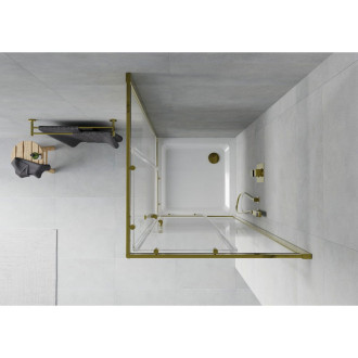 Sprchový kout Mexen Rio čtvercový 90 x 90 cm, bílé pruhy, zlatý + Plochá sprchová vanička, bílá - 860-090-090-50-20-4010G