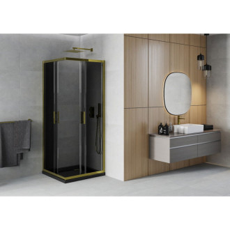 Sprchový kout Mexen Rio čtvercový 90 x 90 cm, grafit, zlatý + plochá sprchová vanička, černá - 860-090-090-50-40-4070G