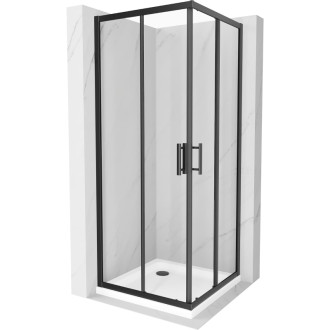 Sprchovací kút Mexen Rio štvorcový 80 x 80 cm, priehľadný, čierny + plochá sprchová vanička, biela - 860-080-080-70-00-4010B