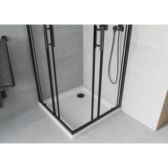 Sprchový kout Mexen Rio čtvercový 90 x 90 cm, průhledný, černý + plochá sprchová vanička, bílá - 860-090-090-70-00-4010B