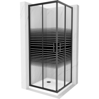 Sprchovací kút Mexen Rio štvorcový 90 x 90 cm, čierne pruhy, čierna + plochá sprchová vanička, biela - 860-090-090-70-20-4010B