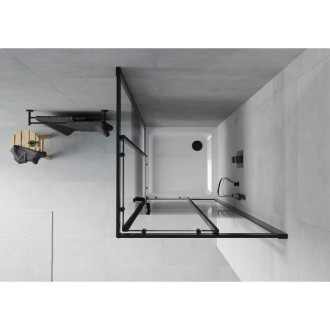 Sprchový kout Mexen Rio čtvercový 90 x 90 cm, černé pruhy, černá + plochá sprchová vanička, bílá - 860-090-090-70-20-4010B