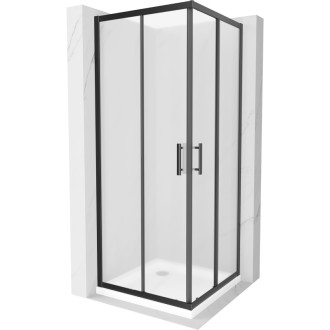 Sprchovací kút Mexen Rio štvorcový 90 x 90 cm, matný, čierny + plochá sprchová vanička, biela - 860-090-090-70-30-4010B