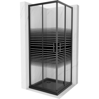 Sprchovací kút Mexen Rio štvorcový 80 x 80 cm, čierne pruhy, čierna + Plochá sprchová vanička, čierna - 860-080-080-70-20-4070B