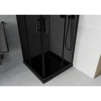 Sprchový kout Mexen Rio čtvercový 90 x 90 cm, grafit, černá + Plochá sprchová vanička, černá - 860-090-090-70-40-4070B