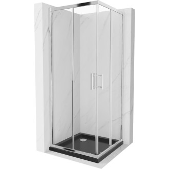 Sprchovací kút Mexen Rio štvorcový 70 x 70 cm, priehľadný, chróm + plochá sprchová vanička, čierna - 860-070-070-01-00-4070