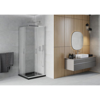 Sprchový kout Mexen Rio čtvercový 70 x 70 cm, matný, chrom + plochá sprchová vanička, černá - 860-070-070-01-30-4070