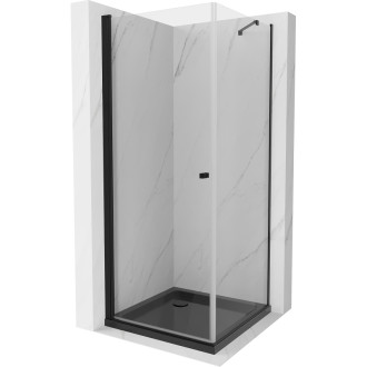 Sprchovací kút Mexen Pretoria s výklopným mechanizmom 100 x 100 cm, priehľadný, čierny + Plochá sprchová vanička, čierna - 852-100-100-70-00-4070B