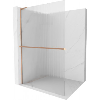 Mexen Kioto+ L sprchová zástena s poličkou 70 x 200 cm, pruhy, kartáčovaná meď - 800-070-123-65-09