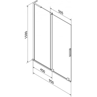 Mexen Velar L 2dílná posuvná vanová zástěna 95 x 150 cm, průhledná, chrom - 896-095-003-01-01