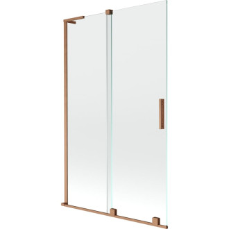 Mexen Velar L 2dielna posuvná vaňová zástena 110 x 150 cm, priehľadná, kartáčovaná meď - 896-110-003-01-65
