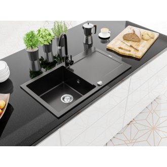 Mexen LEO Jednodrez s odkvapom 900x500x190, granit čierna 6501901010-77