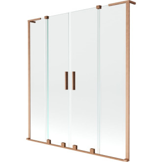Mexen Velar L Duo 2dielna posuvná vaňová zástena 140 x 150 cm, priehľadná, kartáčovaná meď - 896-140-003-02-65