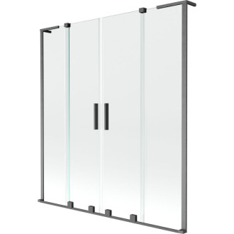 Mexen Velar L Duo 2dielna posuvná vaňová zástena 150 x 150 cm, priehľadná, kartáčovaná pištoľovo sivá - 896-150-003-02-66