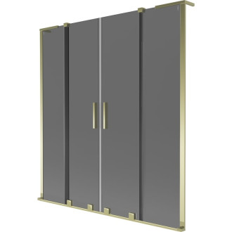 Mexen Velar L Duo 2dielna posuvná vaňová zástena 150 x 150 cm, grafitová, zlatá - 896-150-003-42-50