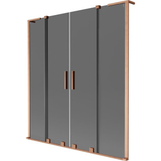 Mexen Velar L Duo 2dielna posuvná vaňová zástena 150 x 150 cm, grafit, kartáčovaná meď - 896-150-003-42-65