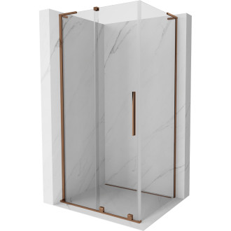 Mexen Velar L posuvný sprchovací kút 100 x 90 cm, priehľadný, ružové zlato - 871-100-090-03-60