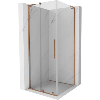 Mexen Velar L posuvný sprchovací kút 100 x 100 cm, priehľadný, kartáčovaná meď - 871-100-100-03-65