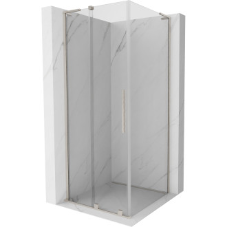 Mexen Velar L posuvný sprchovací kút 100 x 100 cm, priehľadný, kartáčovaný nikel - 871-100-100-03-97