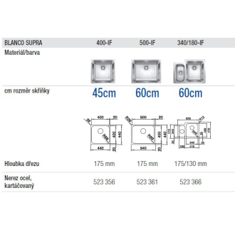 Blanco SUPRA 400-IF 523356 jednodrez bez odkvapu nerez kartáčovaný drez vstavaný/do roviny