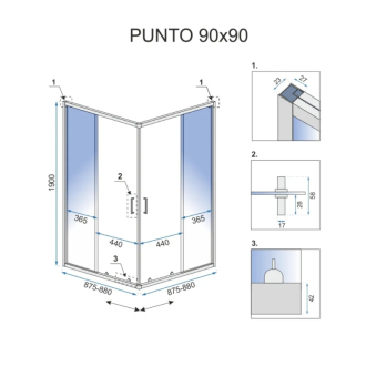 REA Sprchovací kút Punto chróm 90x90 REA-K0867