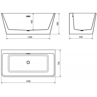 Voľne stojaca závesná vaňa Mexen Volta 150 x 75 cm, biela, čierny prepad - 51131507500-70