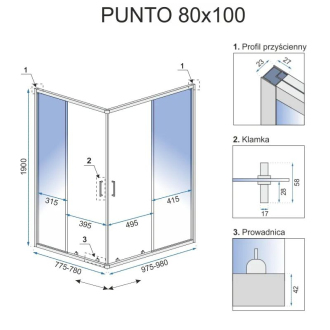 Rea Sprchovací kút Punto chróm 80x100 REA-K1889