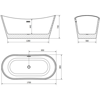 Voľne stojaca vaňa Mexen Montana 170 x 80 cm, čierna, biely prepad - 52011708070-20