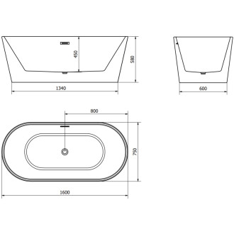 Voľne stojaca vaňa Mexen Luna 160 x 75 cm, biela, čierny prepad - 52031607500-70