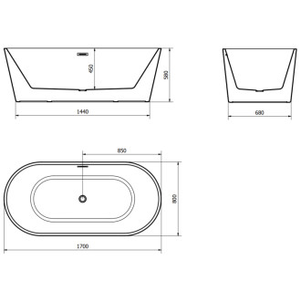 Voľne stojaca vaňa Mexen Luna 170 x 80 cm, biela/čierna, kartáčovaný prepad vo farbe pištole gray - 52031708075-66