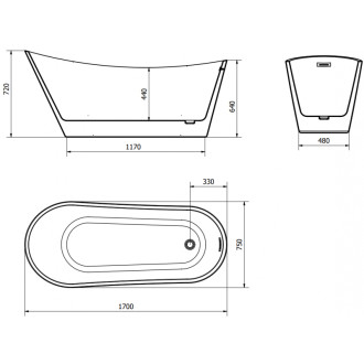 Voľne stojaca vaňa Mexen Alta 170 x 75 cm, biela, biely prepad - 52141707500-20