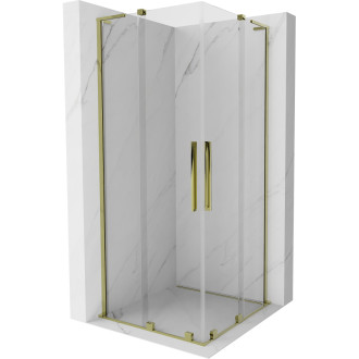 Mexen Velar L Duo posuvný sprchovací kút 100 x 100 cm, priehľadný, zlatý - 871-100-100-02-03-50