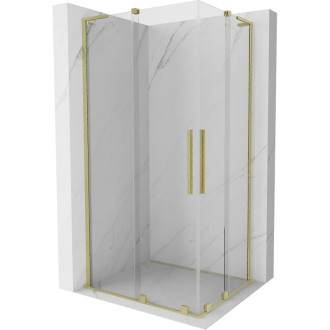 Mexen Velar L Duo posuvný sprchovací kút 100 x 90 cm, priehľadný, kartáčované zlato - 871-100-090-02-03-55