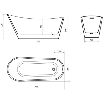 Voľne stojaca vaňa Mexen Alta 170 x 75 cm, biela, prepad kartáčovaný nikel - 52141707500-97