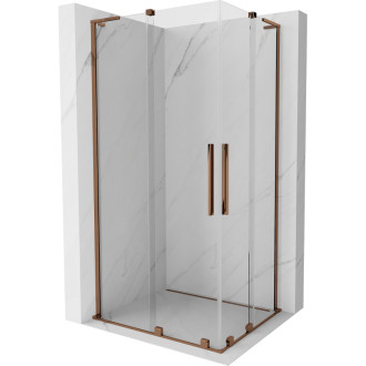 Mexen Velar L Duo posuvný sprchovací kút 100 x 90 cm, priehľadný, ružové zlato - 871-100-090-02-03-60
