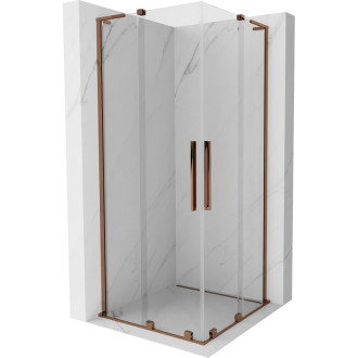 Mexen Velar L Duo posuvný sprchovací kút 100 x 100 cm, priehľadný, ružové zlato - 871-100-100-02-03-60