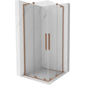 Mexen Velar L Duo posuvný sprchovací kút 90 x 90 cm, priehľadný, kartáčovaná meď - 871-090-090-02-03-65
