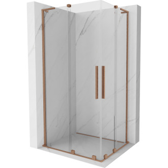 Mexen Velar L Duo posuvný sprchovací kút 100 x 90 cm, priehľadný, kartáčovaná meď - 871-100-090-02-03-65